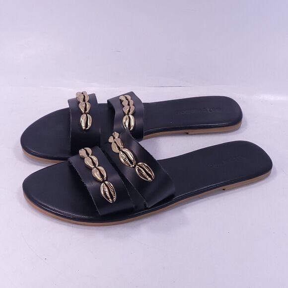Salt+umber Slip On Casual Leather Open Back Sandals Womens Size 7 Black - Picture 1 of 8